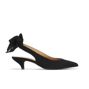 Ganni Sabine Bow Slingback in Black Suede Leather